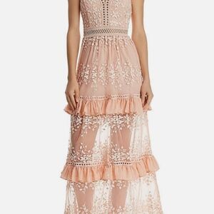 Aqua Womens Blush Embroidered Flounce Maxi Party Night Out Dress Size S
